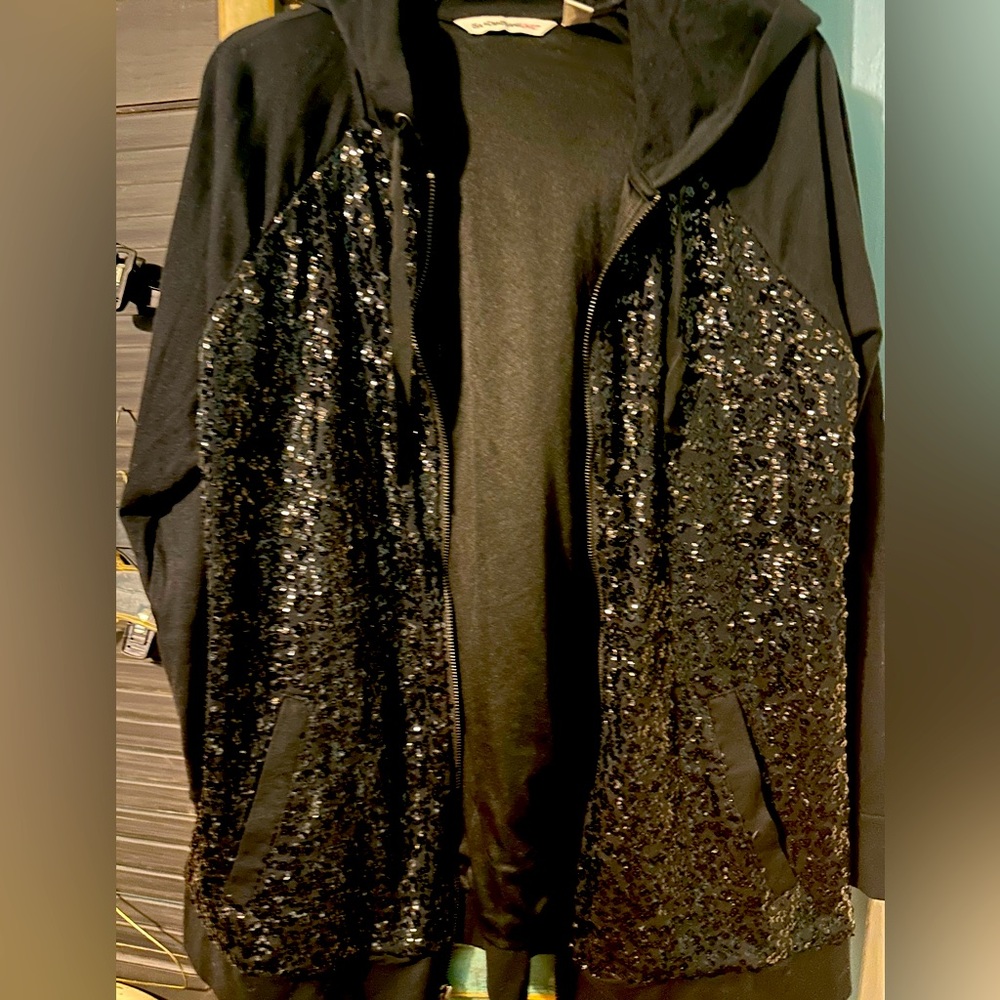 COPY - Black, sequin, and cotton zip up hoodie